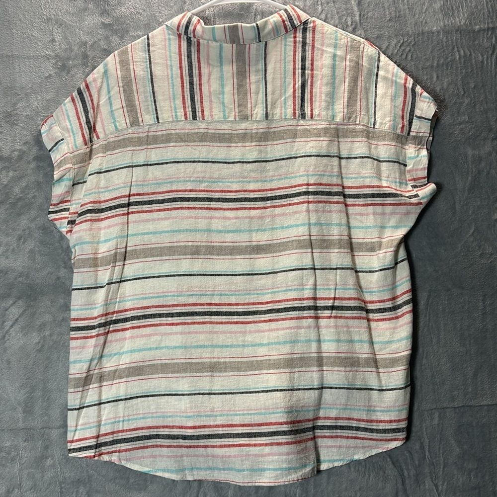 NWT New Weatherproof Linen Multicolor Striped Button Tie Front Size L - Picture 10 of 10